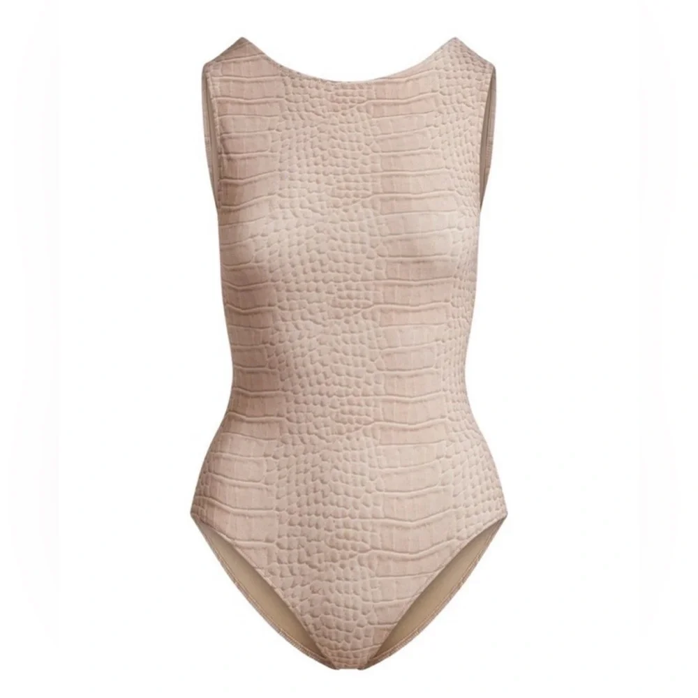 ⚡ SKIMS Signature Swim High Neck One Piece | Dune Crocodile Print | Size M | NWT